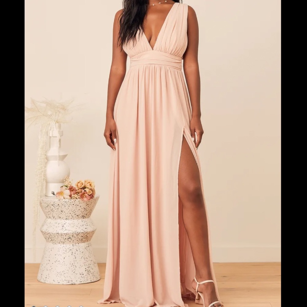 Lulus Heavenly Hues Blush Maxi Dress Deep V